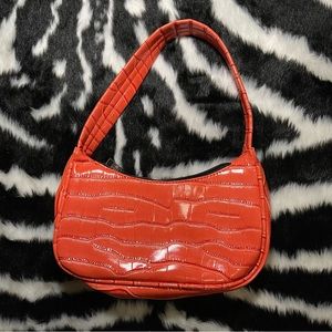 Orange Croc Baguette Bag
